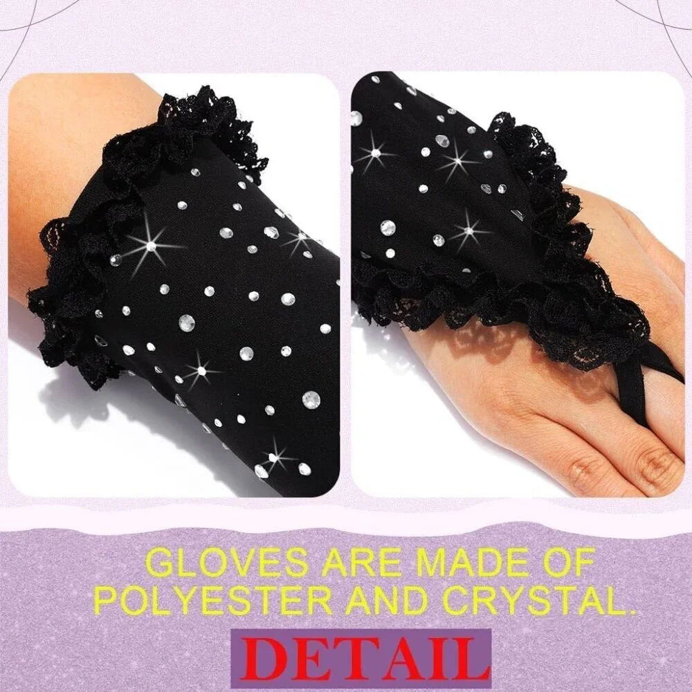 Women's Dazzling Rhinestone Fabric Fingerless Black Formal Long Gloves Style